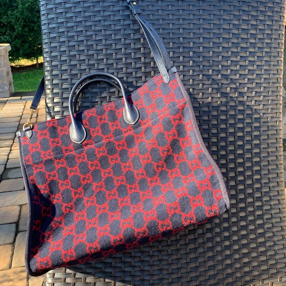 Gucci Wool Monogram GG Tote in Navy NEW WITH DUST BAG - Picture 12 of 16
